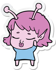 sticker of a cute alien girl cartoon