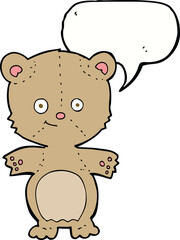 cartoon happy teddy bear with speech bubble