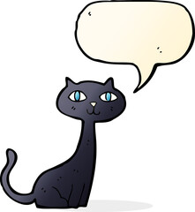 cartoon black cat with speech bubble