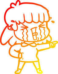 warm gradient line drawing cartoon woman in tears