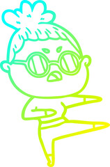 cold gradient line drawing cartoon annoyed woman