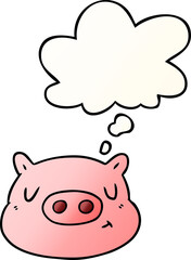 cartoon pig face and thought bubble in smooth gradient style