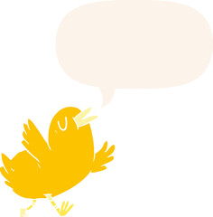 cartoon happy bird and speech bubble in retro style