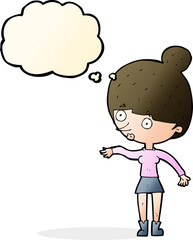 cartoon surprised woman with thought bubble