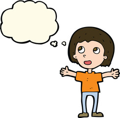cartoon happy person with thought bubble