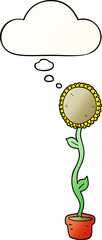 cartoon sunflower and thought bubble in smooth gradient style