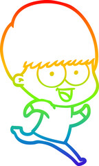 rainbow gradient line drawing happy cartoon boy running