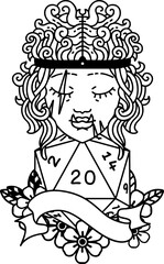 Fototapeta na wymiar half orc barbarian character with natural twenty dice roll illustration