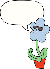 cool cartoon flower and speech bubble