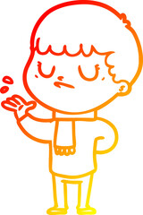 warm gradient line drawing cartoon grumpy boy