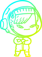 cold gradient line drawing cartoon astronaut woman