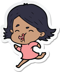 sticker of a cartoon girl pulling face