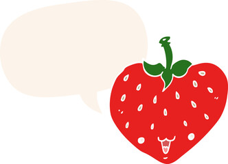 cartoon strawberry and speech bubble in retro style