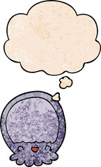 cartoon jellyfish and thought bubble in grunge texture pattern style