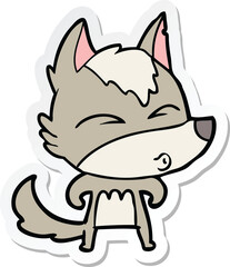 sticker of a cartoon wolf whistling