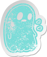 distressed old sticker of a kawaii cute ghost