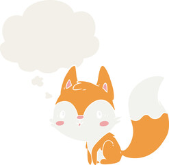 cartoon fox and thought bubble in retro style