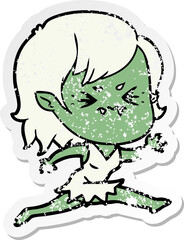 distressed sticker of a annoyed cartoon vampire girl