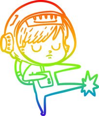 rainbow gradient line drawing cartoon astronaut woman