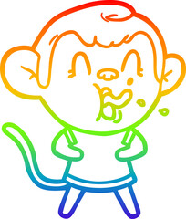 rainbow gradient line drawing crazy cartoon monkey