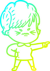 cold gradient line drawing cartoon frustrated woman
