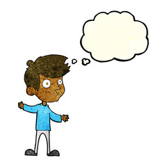cartoon curious boy with thought bubble