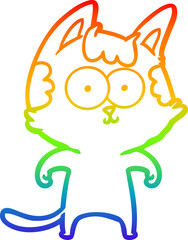 rainbow gradient line drawing happy cartoon cat