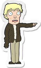 sticker of a cartoon terrified man pointing