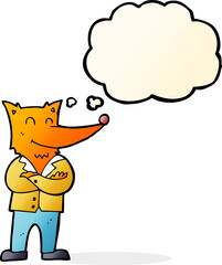 cartoon fox in shirt with thought bubble