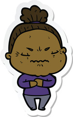 sticker of a cartoon annoyed old lady