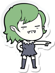 sticker of a cartoon undead vampire girl pointing