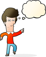 cartoon man pointing with thought bubble