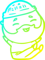 cold gradient line drawing cartoon happy bearded man