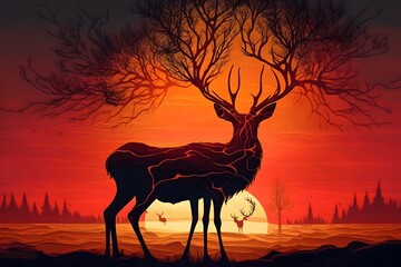 Fototapeta na wymiar deer silhouette created using AI Generative Technology