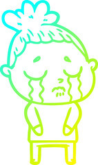 cold gradient line drawing cartoon crying woman