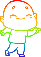 rainbow gradient line drawing cartoon happy bald man