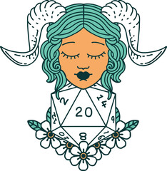 tiefling with natural twenty dice roll illustration