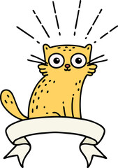 banner with tattoo style surprised cat