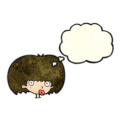 cartoon surprised woman with thought bubble