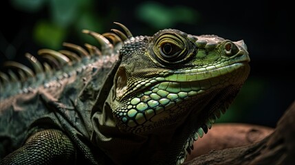 Striking Up Close Portrait of a Green Iguana - Nature's Oft-Overlooked Reptilian Wildlife, Generative AI