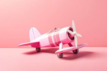 Take Flight: Pink Aeroplane on Pastel Background Illustration, Generative AI
