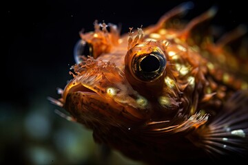 Fototapeta na wymiar Tropical Indonesia: Macro Underwater Photography of an Aplenglow Fish in its Deep-Sea Coral Habitat: Generative AI