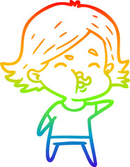 rainbow gradient line drawing cartoon girl pulling face