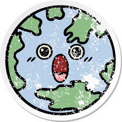distressed sticker of a cute cartoon planet earth