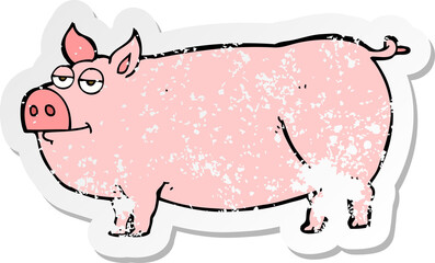 retro distressed sticker of a cartoon huge pig