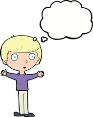 cartoon surprised man with thought bubble