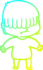 cold gradient line drawing cartoon boy with untidy hair
