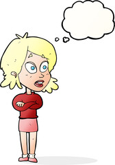 cartoon surprised woman with thought bubble