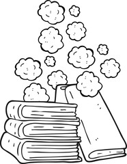 black and white cartoon stack of books