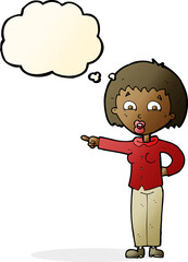 cartoon pointing woman with thought bubble